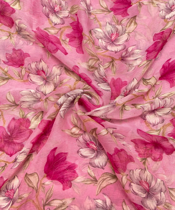 Mauve Pink Colour Floral Print Chiffon Fabric